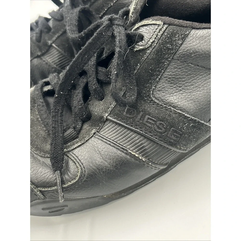 Diesel Loop Black Leather & Suede Sneaker Trainers Lace Up‎ 90's Y2K Mens 10.5
